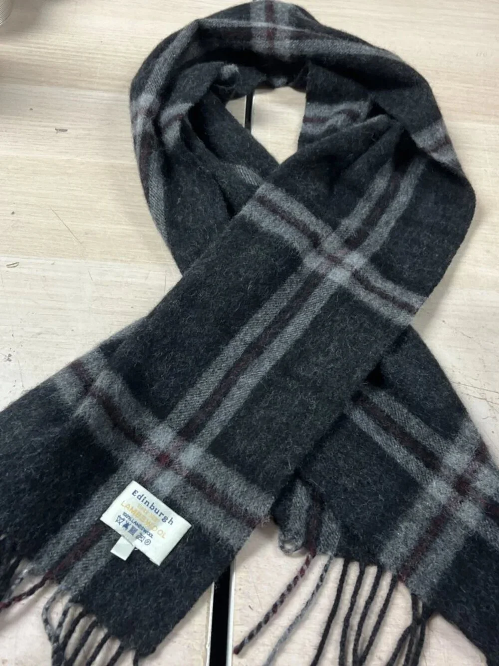 edinburgh lambswool scarf grey black 54